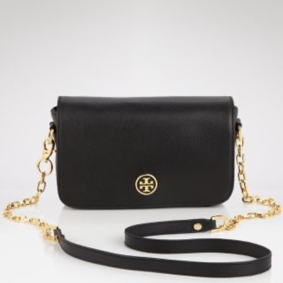 Tory Burch Handbags - Tory Burch Robinson Black and Gold Chain Mini Saffiano Leather CrossBody Bag